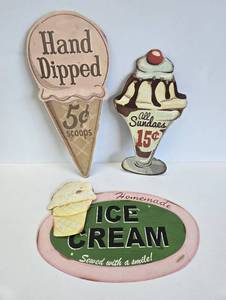 lot 232 image: 3 Contemporary Metal ICE CREAM Signs