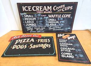 lot 237 image: 3 Wooden Restaurant Ice Cream  Pizza Shop Menu Signs