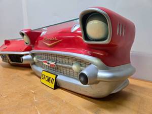 lot 248 image: 2 Larger Size Class Car Grill 3D Wall Shelves wGlass Tops - 69 Corvette & 57 Chevy