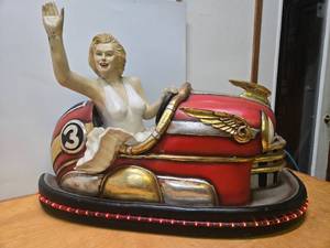 lot 249 image: LARGE Working Lighted Retro Marylin Monroe in Classic Car 3D Wall Sculpture