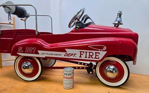 lot 251 image: Nice Condition Red Metal Jet Flow Fire Truck Pedal Car 