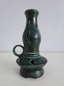 lot 260 image: Vintage Matte Green Art Pottery Pierced Lamp
