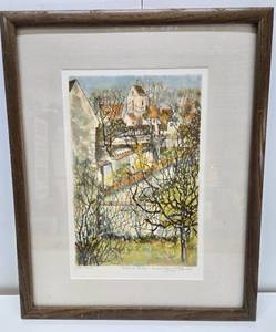 lot 263 image: Nice Vintage Framed Signed Town Scene Lithograph