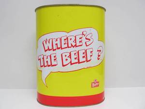 lot 157 image: Great Condition Vintage 1984 Wendys WHERES THE BEEF Advertising Metal Trash Can