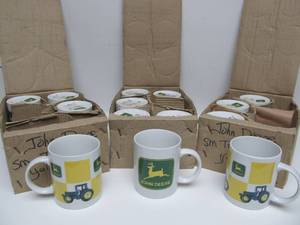 lot 162 image: 3 Boxes of NOS Vintage 80s-90s Brand New JOHN DEERE Tractor Mugs 