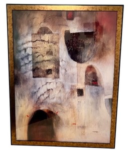 lot 16 image: LARGE Framed Abstract Artwork Signed TREY
