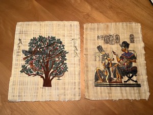 lot 50 image: Set of 2 Hand-Painted Egyptian Papyrus Artworks with Folder
