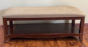 lot 51 image: Upholstered Bench with Lower Shelf