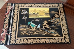 lot 54 image: Vintage Japanese Lacquer Photo Album with Scenic Inlay Design