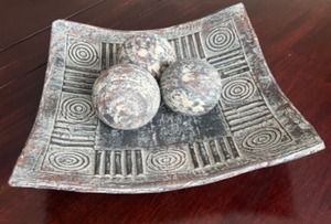lot 63 image: Decorative Square Bowl with 3 Spheres, Made in Israel