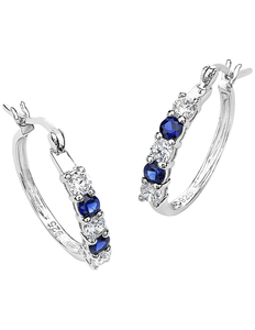 lot 28 image: Silver Elegance Sterling Silver Lab-Created Blue Sapphire and CZ Hoop Earrings