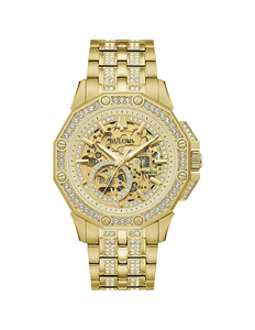 lot 31 image: Bulova Mens Octava Crystal Goldtone Stainless Steel Bracelet Automatic Watch
