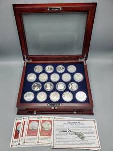 18 Coin Set of U.S. Military 90% Silver Dollars in Wood Case-Total Silver Weight is 13.92 ozt.