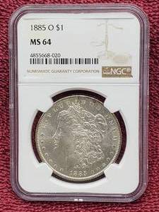 1885-O Morgan Silver Dollar, NGC Certified MS64