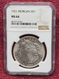 lot 5 image: 1921 Morgan Silver Dollar, NGC Certified MS64