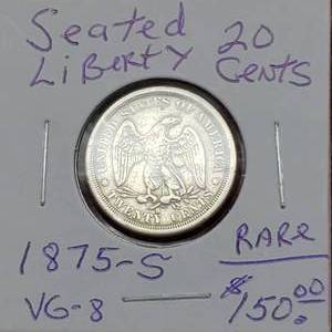lot 17 image: 1875-S Twenty-Cent Piece, Strong Strike