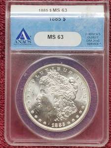 lot 24 image: 1885 Morgan Silver Dollar, ANACS Certified MS63
