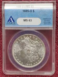 lot 25 image: 1885-O Morgan Silver Dollar, ANACS Certified MS63