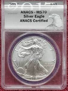 lot 53 image: 2017 American Silver Eagle ANACS MS70