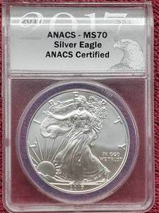lot 54 image: 2017 American Silver Eagle ANACS MS70