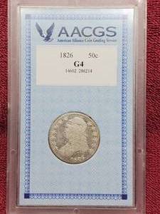 lot 57 image: 1826 Capped Bust Half Dollar AACGS G4