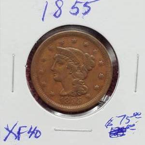 lot 62 image: 1855 Large Cent Higher Grade