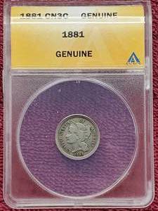 lot 65 image: 1881 3-Cent Nickel ANACS