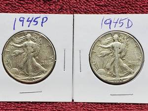 lot 75 image: 1945 & 1945-D Walking Liberty Half Dollars 90% Silver