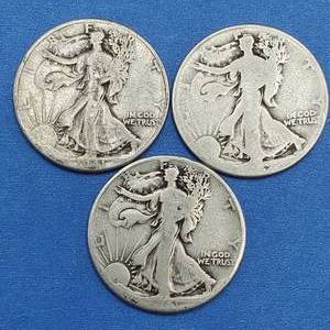 lot 76 image: (2) 1941 & (1) 1942 Walking Liberty Half Dollars 90% Silver