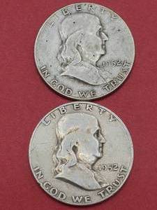 lot 80 image: 2 Franklin Half Dollars 90% Silver