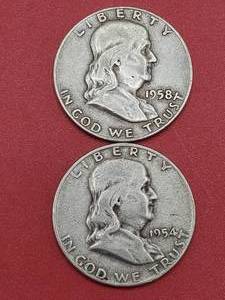 lot 83 image: 2 Franklin Half Dollars 90% Silver