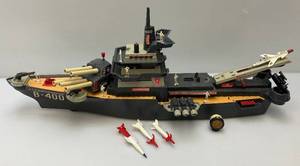 lot 65 image: 1960s Deluxe Reading Corp. Battery Operated Battleship Toy With Missles 33 Long (Battery Box Cover Missing)