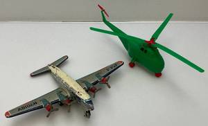lot 104 image: Vintage Tin Litho Friction PAN American World Airways Plane (Missing Tail Piece And 1950s - 60s Plastice Helicopter
