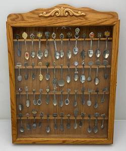 lot 109 image: Vintage Collection Of Souvenir Spoons In Oak Display Case