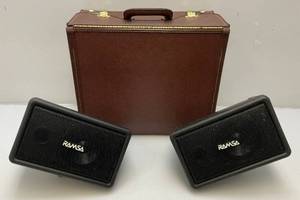 lot 110 image: Panasonic Model WS-A10 -K Speakers And Vintage Leather Carrying Case