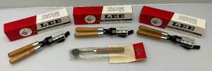 lot 240 image: Lee Bullet Molds For 358-148-WC .358 Dia. 148 Gr. , TL430-240-SWC .430 Dia. 240 Gr. , 375-130-1R .375 Dia. 130 Gr. & Lead Ladle (All New In Pack)