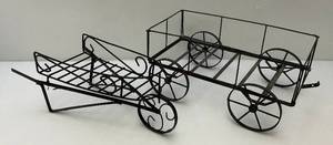 lot 242 image: Metal Cart And Wheel Barrow Garden Planters