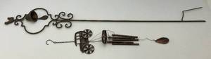 lot 246 image: Metal Garden Dcor Including Rooster With Adorned Bell And Metal Wind Chime