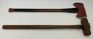 lot 248 image: Vintage Double Headed Long Axe And Slug Hammer