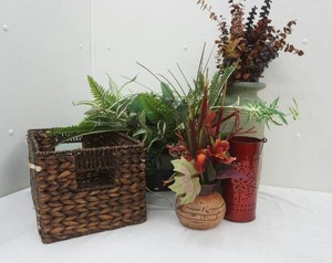 lot 40 image: Home Decor Woven Baskets, Vases, and Artificial Flowers