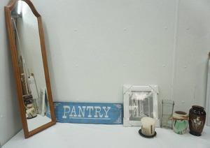 lot 46 image: Home Decor Lot Potter Vases, Pantry Sign, Photo Frame, Mirror