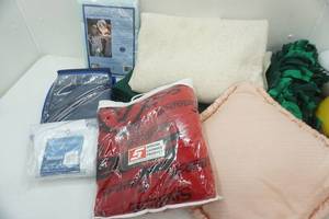 lot 58 image: NEW Shamrock Fleece Blanket, Navy Blue Twin Sheet, Mattress Liner, Snap on Throw Blanket