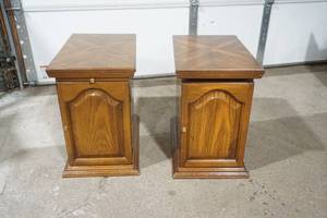 lot 113 image: Pair of Side TablesCabinets wmagazine rack on back