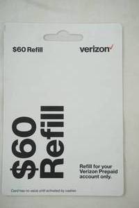 lot 137 image: $60 Verizon Prepaid Refill Card