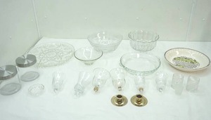 lot 173 image: Crystal Serving Dishes, Vintage Apple Pie Plate, Candle Votives, 2 Glass Jars