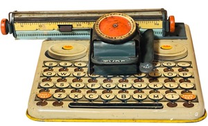 lot 33 image: Vintage 1940s Unique Dependable Tin Metal Litho Typewriter Manufactured by Uneek Artie