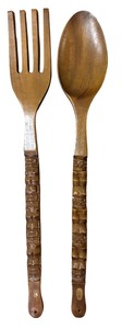 lot 45 image: Vintage Mabini Handcraft Philippines Large Carved Wood Spoon and Tiki Design Handles