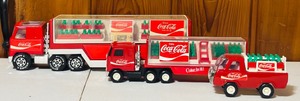 lot 71 image: Vintage Three Buddy L Coca-Cola Diecast  Pressed Steel Trucks including Buddy L Coke Delivery Truck