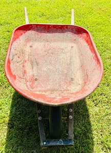 lot 99 image: Wheelbarrow Red Metal and Wooden Handles