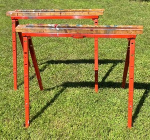 lot 94 image: Pair of Sawhorse Legs Heavy-Duty Steel Welded Bright Orange
